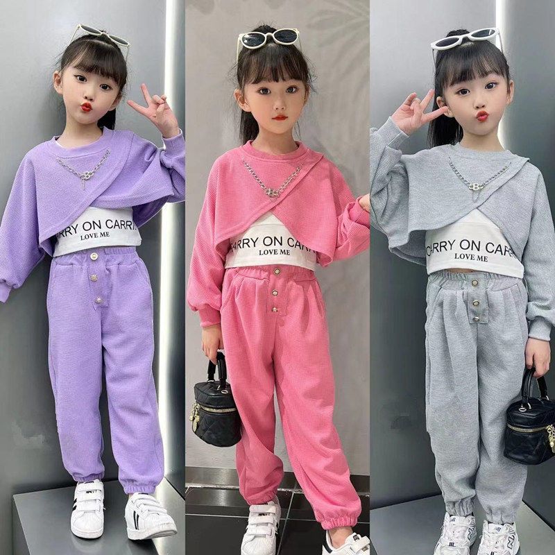 女童網紅套裝秋裝2022新款洋氣中大童秋季兒童運動休閒春秋款衣服