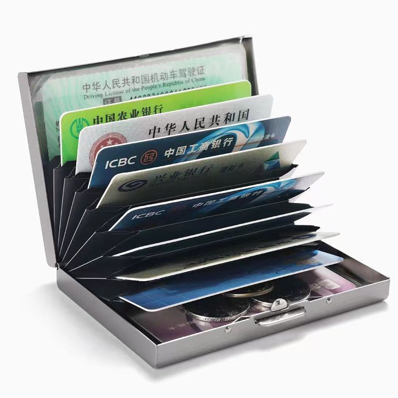 Anti-theft brush metal card holder men's stainless steel card holder women's anti-degaussing small card box card holder for driver's license