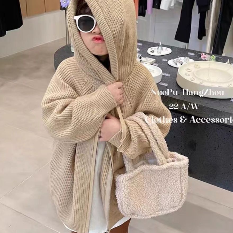 Girls' sweaters, spring and autumn, medium and large children's zipper hoodies, children's Korean-style Western-style knitwear, versatile outerwear, trendy outerwear