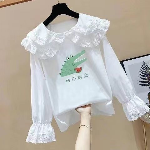 女童纯色衬衫2022秋装新款儿童宝宝韩版洋气上衣娃娃领长袖打底衫