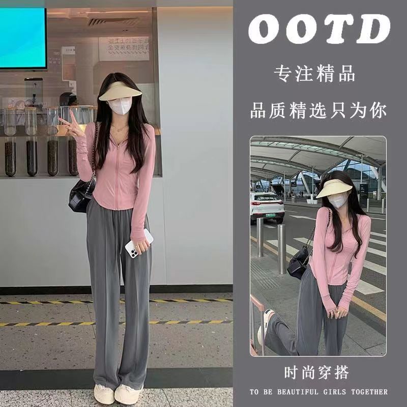 Short hooded sun protection clothing early autumn top summer 2022 new casual slim long-sleeved ice silk jacket women's suit