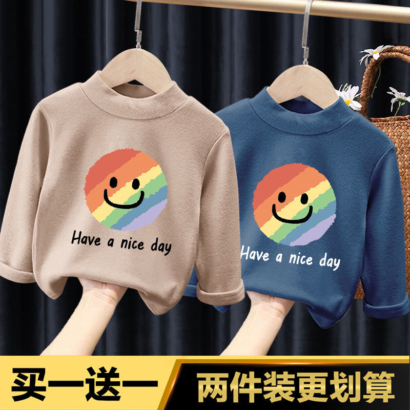 發熱德絨兒童打底衫男童女童2022秋冬款T恤長袖中大童保暖上衣潮