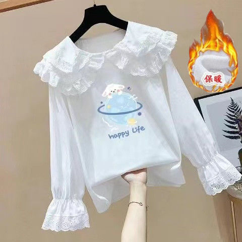 女童纯色衬衫2022秋装新款儿童宝宝韩版洋气上衣娃娃领长袖打底衫