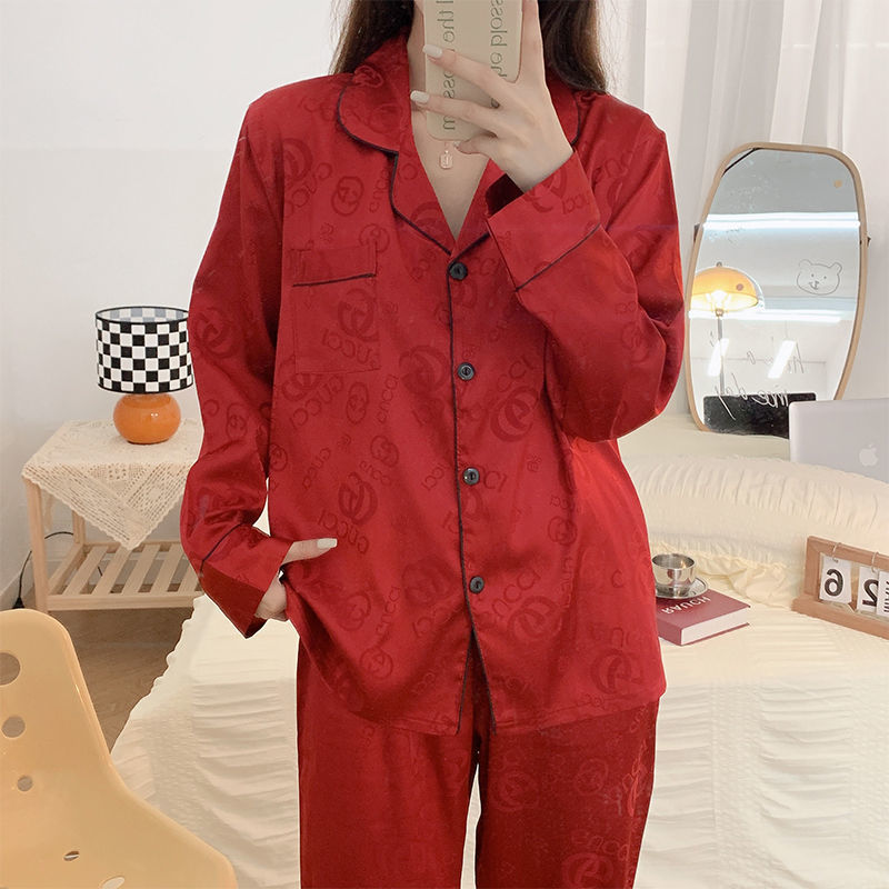 Pajamas women's ice silk thin section high-end spring and autumn long-sleeved suit luxury sexy student home clothes can be worn outside