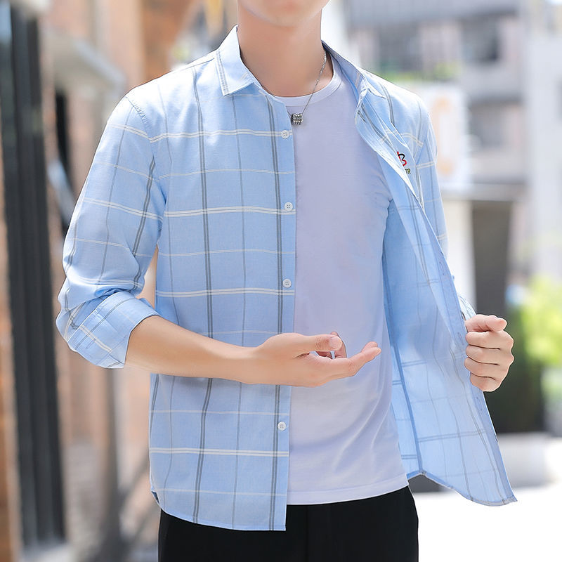  spring and autumn plaid shirt men's long-sleeved commuting work non-ironing anti-wrinkle formal wear youth casual all-match shirt