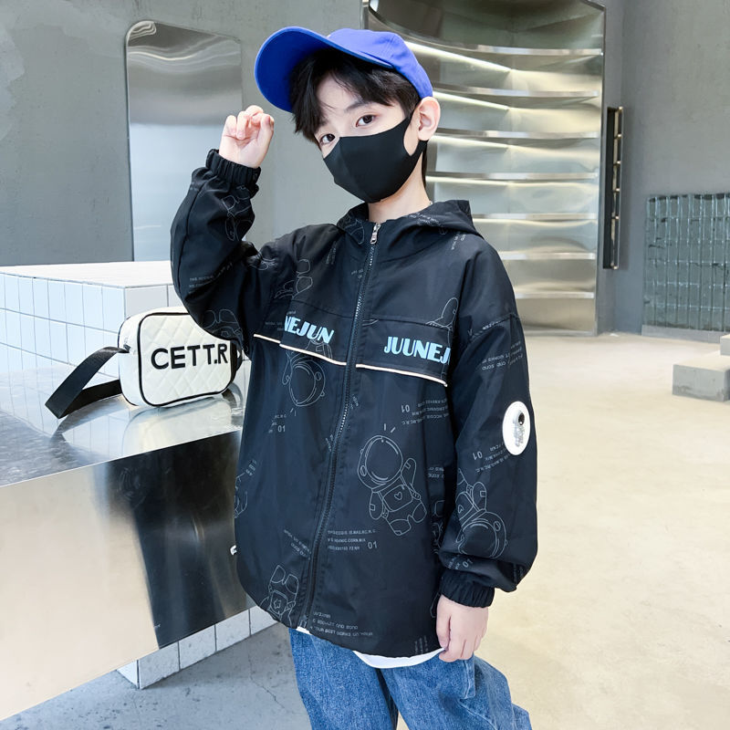 Boys' spring and autumn jackets 2023 children's windbreakers middle and big children's casual jackets trendy boys' tops with cotton and thickening