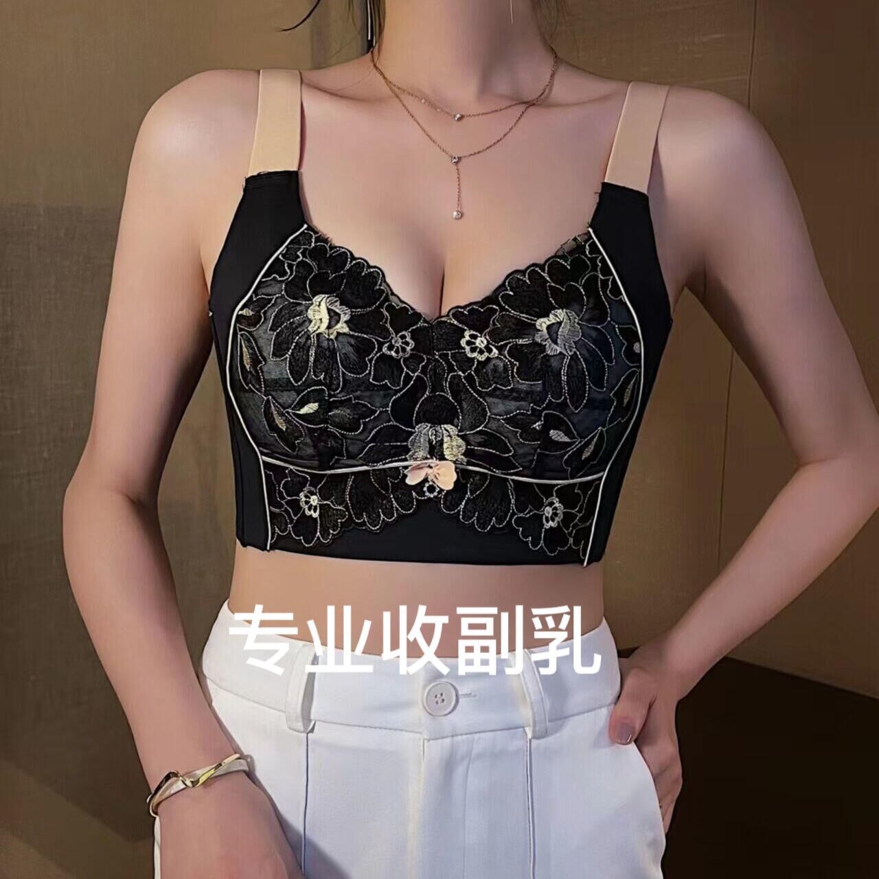 Large breasts showing small underwear women's adjustable side collection breast anti-sagging bra summer thin section large size full cup bra