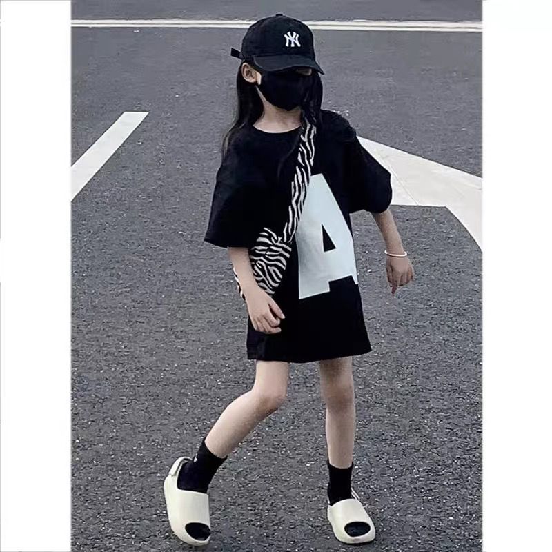 Boys and girls Japanese Hong Kong style retro tide brand short-sleeved t-shirt summer loose small and medium children street style half-sleeved top