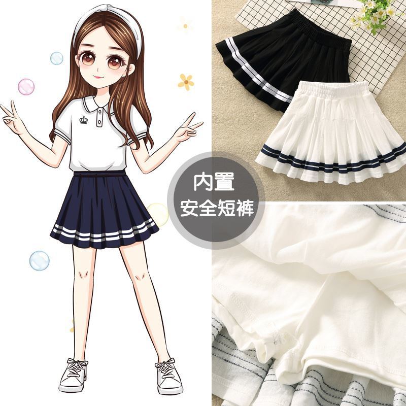 Anti-lost girls' pleated culottes four seasons children's college style striped dance skirt in big children's foreign style skirt