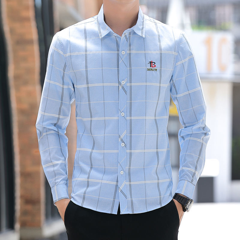  spring and autumn plaid shirt men's long-sleeved commuting work non-ironing anti-wrinkle formal wear youth casual all-match shirt
