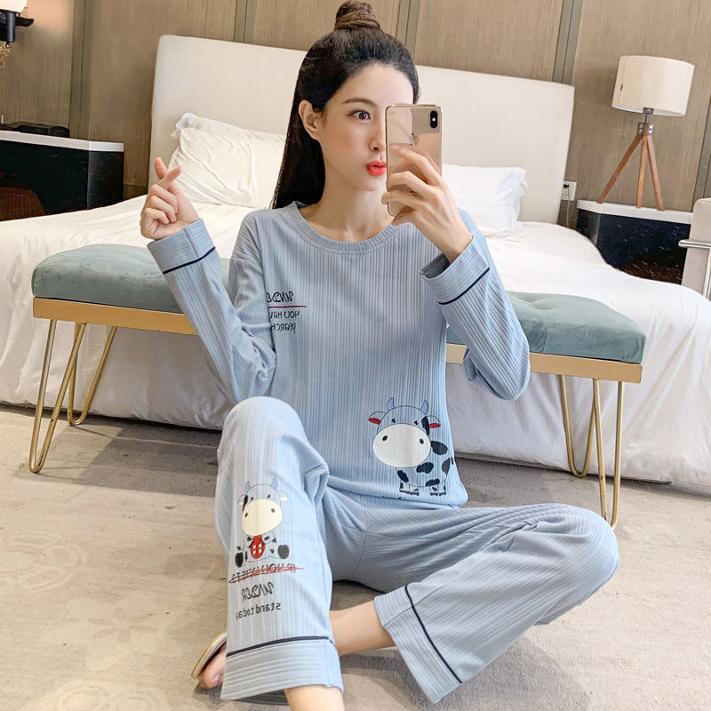 Spring and autumn new pajamas women's Korean version of the net red hot style sweet long-sleeved students plus size home clothes can be worn outside suit