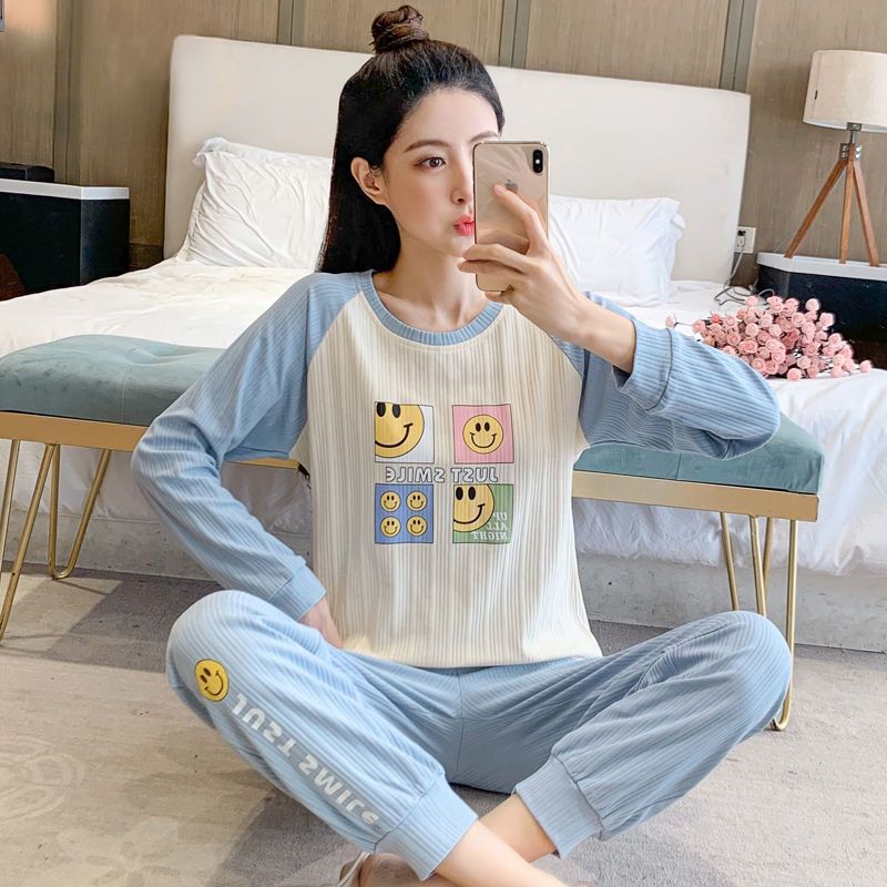 Ins student dormitory pajamas female spring and autumn new long-sleeved round neck casual cartoon large size winter home service suit