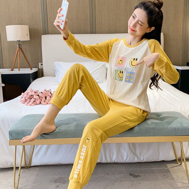 Women's pajamas spring and autumn long-sleeved Korean version sweet students cute casual large size can be worn outside home service suit winter