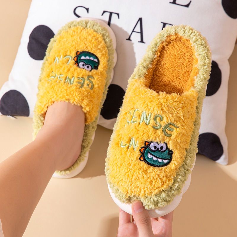 Buy one get one free plush slippers female winter cartoon Korean version student non-slip indoor thick-soled cotton slippers male