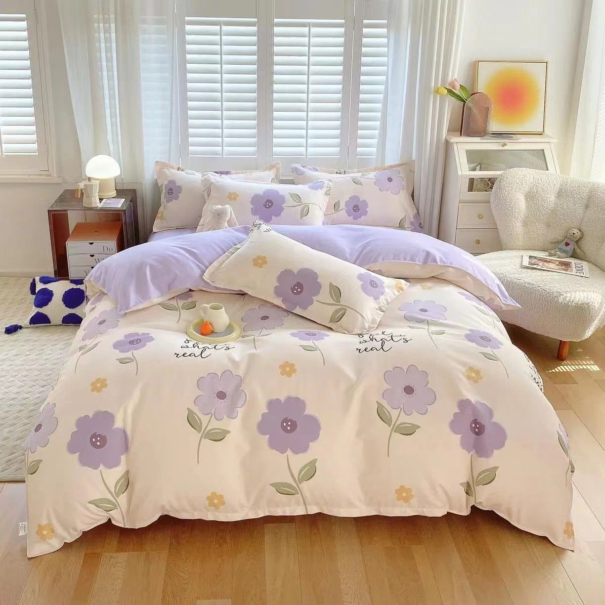 Small fresh pastoral simple thickened brushed bed sheet four-piece home skin-friendly student dormitory bed sheet three-piece set