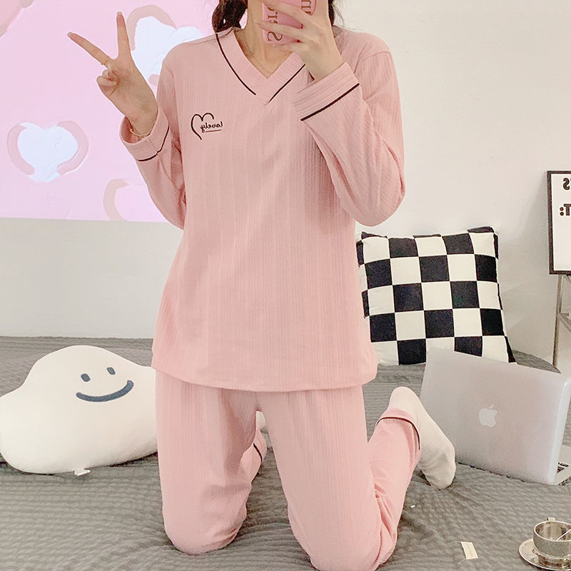 Women's pajamas spring and autumn long-sleeved Korean version sweet students cute casual large size can be worn outside home service suit winter