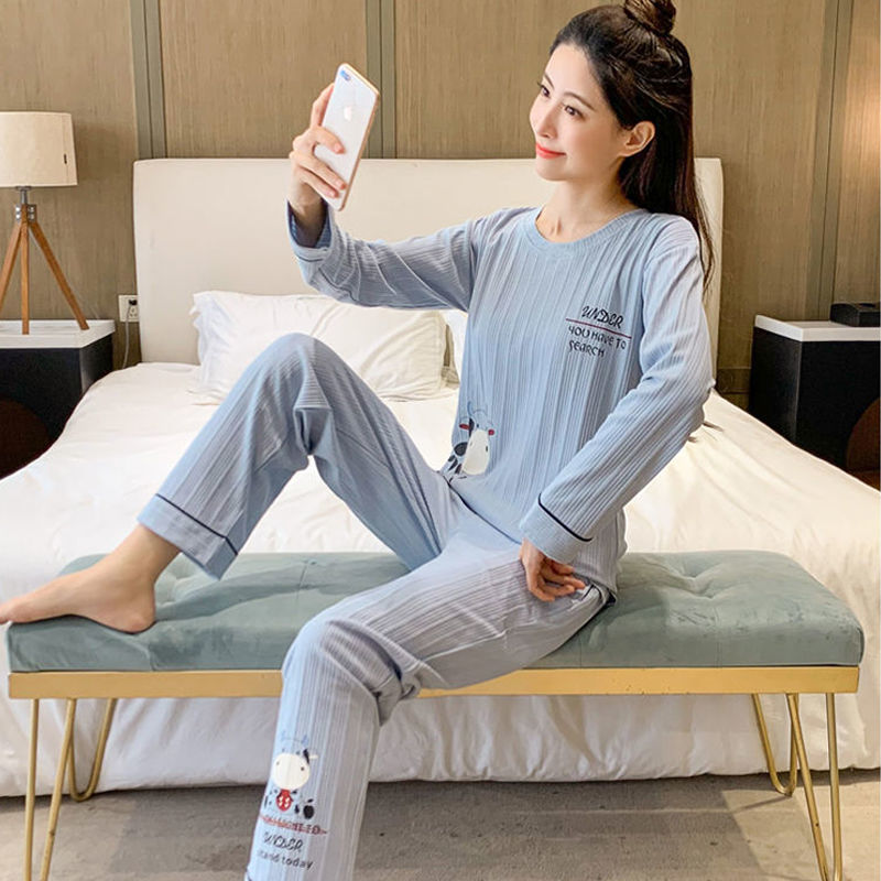 Women's pajamas spring and autumn long-sleeved Korean version sweet students cute casual large size can be worn outside home service suit winter