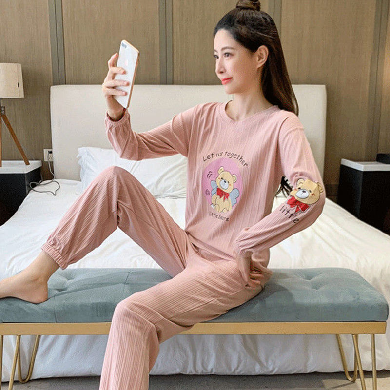 Women's pajamas spring and autumn long-sleeved Korean version sweet students cute casual large size can be worn outside home service suit winter