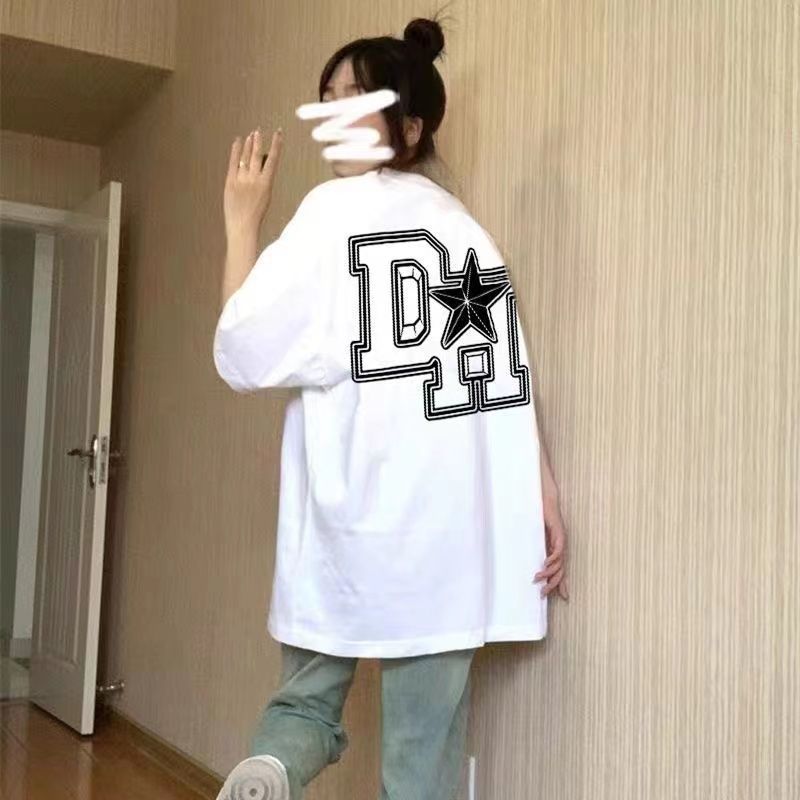 純棉短袖夏季新款T恤男女同款大碼寬鬆顯瘦上衣百搭ins小眾設計感