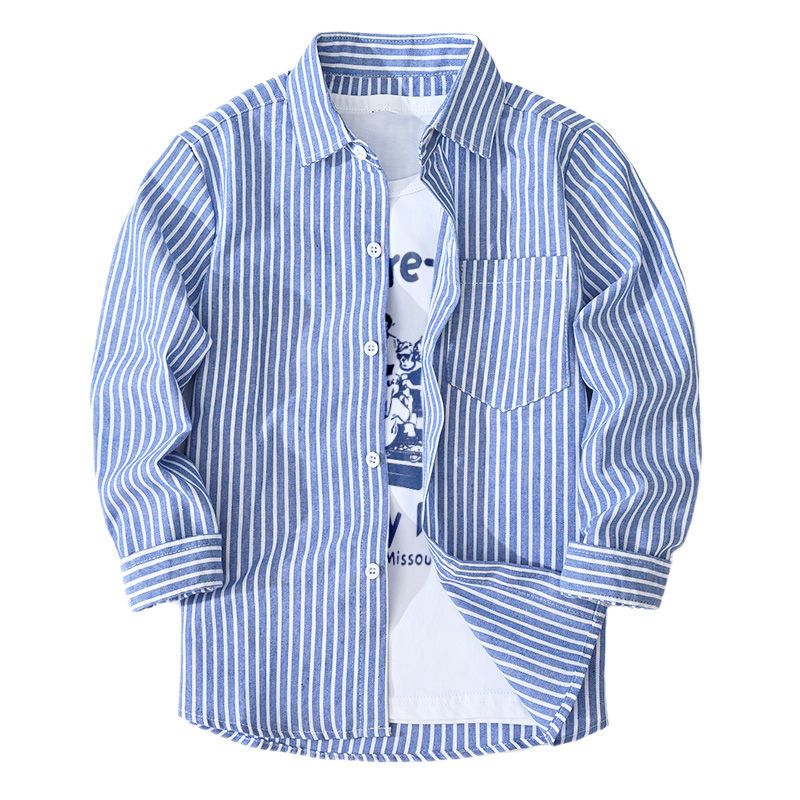 Children's clothing casual cotton long-sleeved shirt boys striped shirt girls casual tops spring and autumn new big children