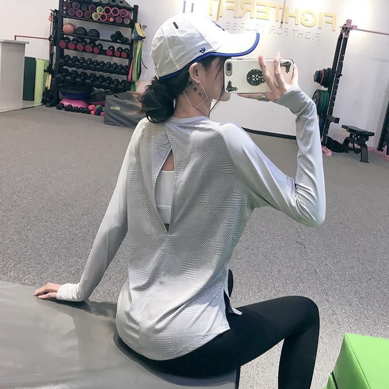 瑜伽服女運動長袖T恤秋冬季大碼寬鬆跑步上衣美背罩衫速干健身衣
