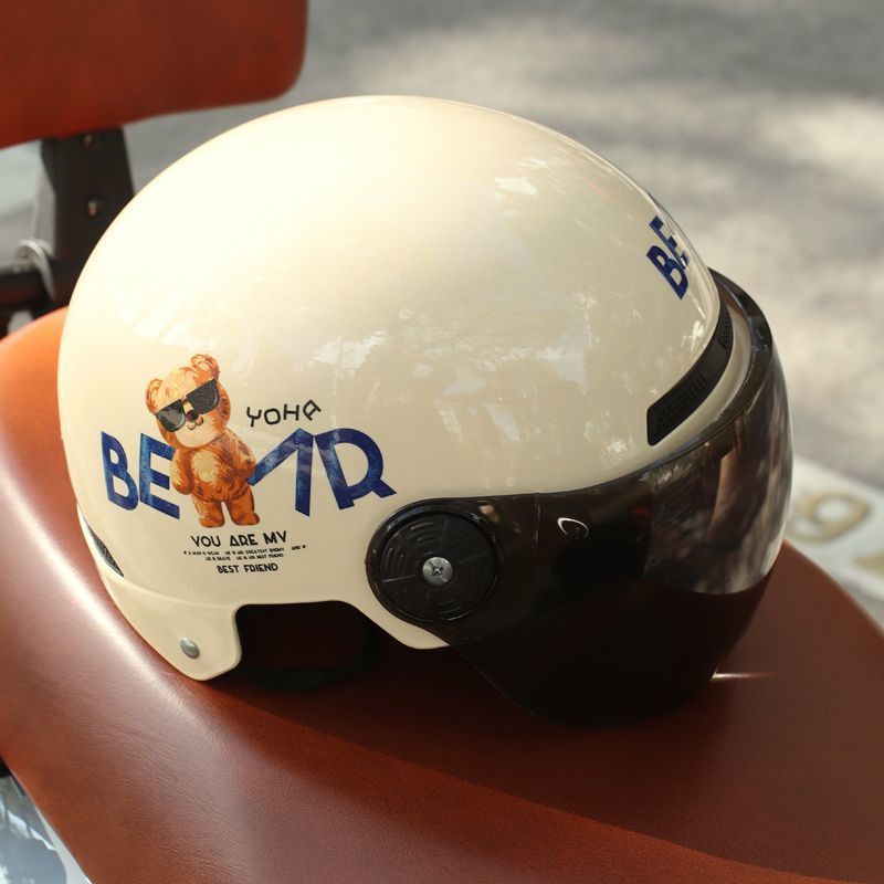 Chengye电动车头盔墨镜熊四季通用安全帽夏季防晒男女士通用半盔