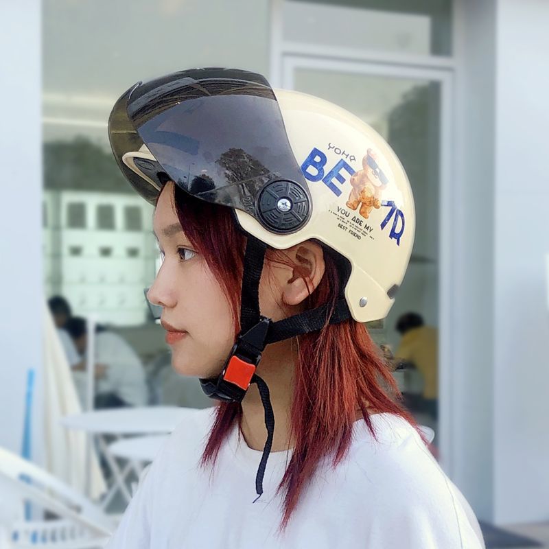 Chengye电动车头盔墨镜熊四季通用安全帽夏季防晒男女士通用半盔
