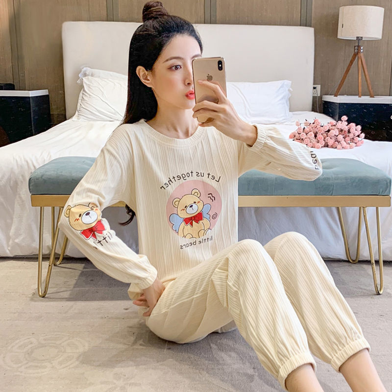 Korean pajamas women spring and autumn cute girls winter sweet long-sleeved students large size can be worn outside home service suit