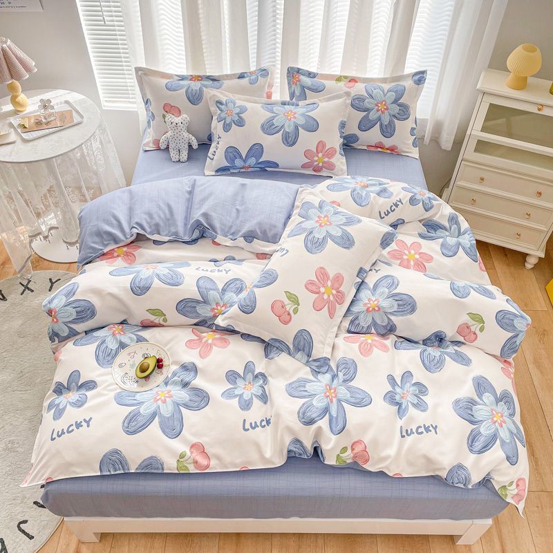 Small fresh pastoral simple thickened brushed bed sheet four-piece home skin-friendly student dormitory bed sheet three-piece set