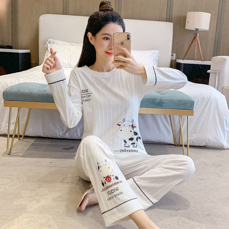 Korean pajamas women spring and autumn cute girls winter sweet long-sleeved students large size can be worn outside home service suit