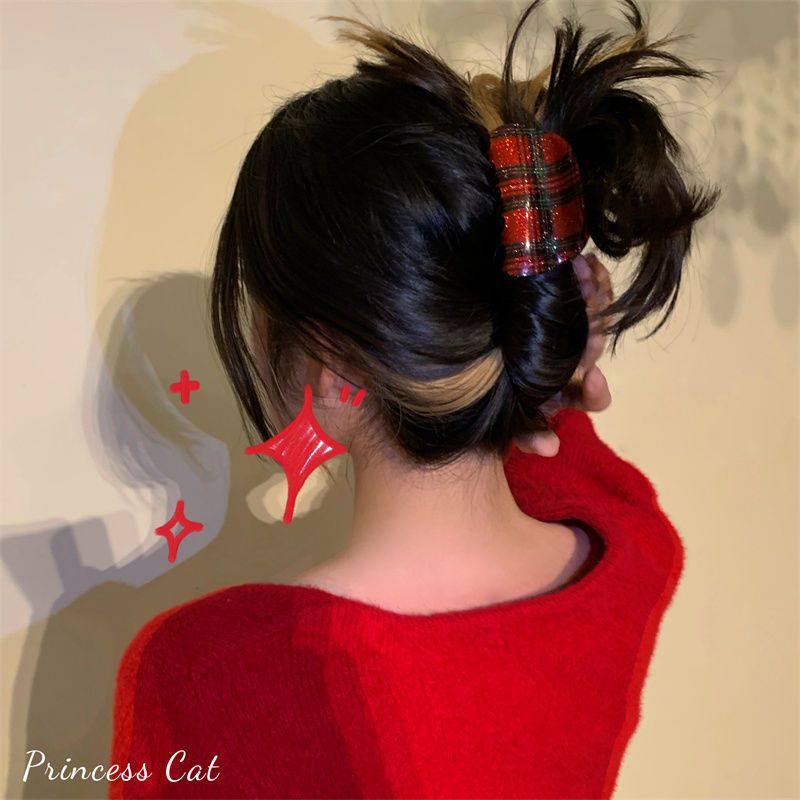Millennium Spice Girls Retro Multicolor Shark Clamp Red Sparkling Plaid Hair Catch Back of the Head Plate Hair Clamp New