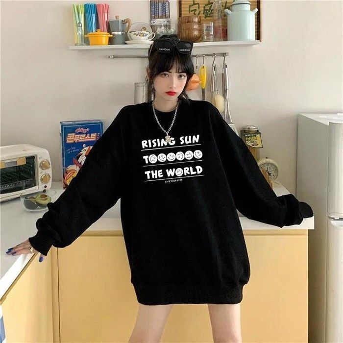 吉兔狗 纯棉卫衣韩版打底衫女上衣oversize宽松慵懒学生加绒加厚