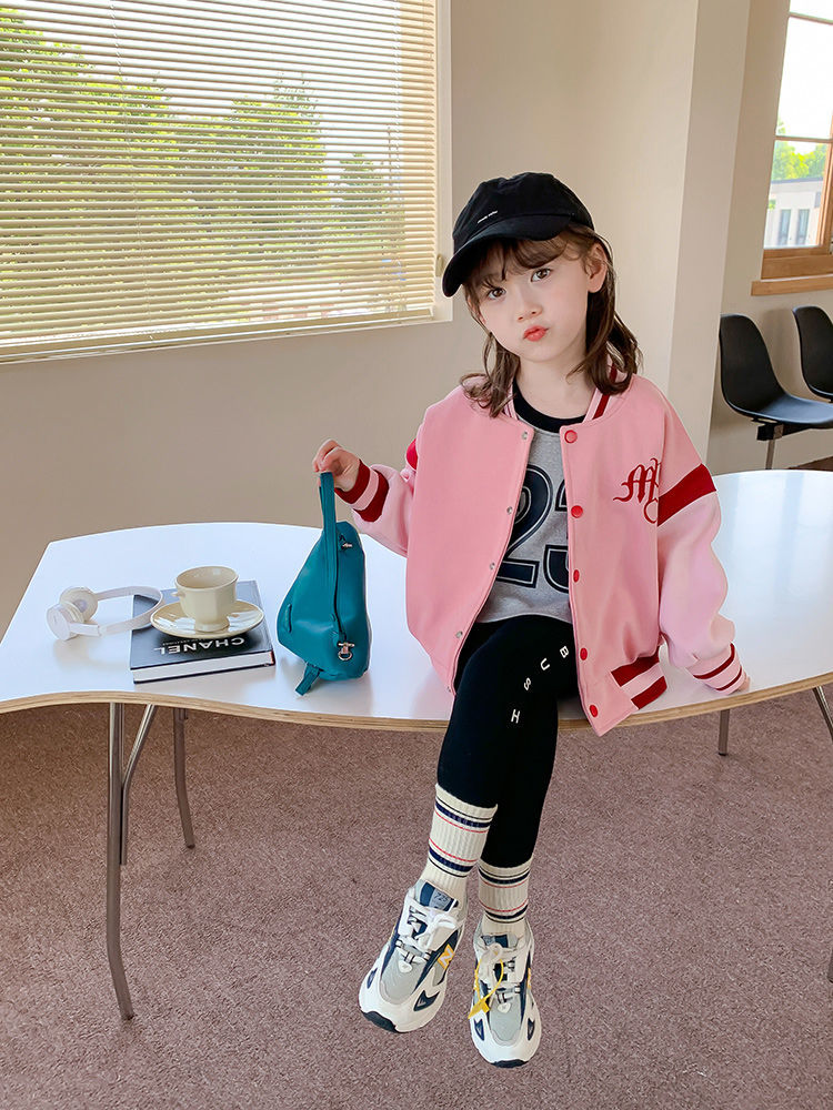 女童棒球服外套春秋2023新款儿童装洋气韩版时髦秋装开衫夹克上衣