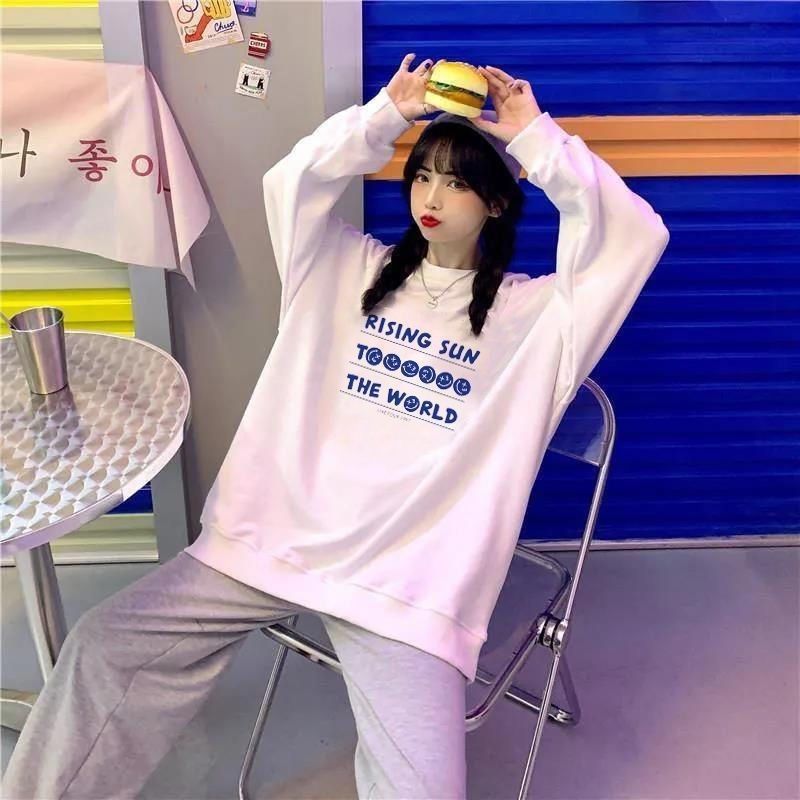 吉兔狗 纯棉卫衣韩版打底衫女上衣oversize宽松慵懒学生加绒加厚