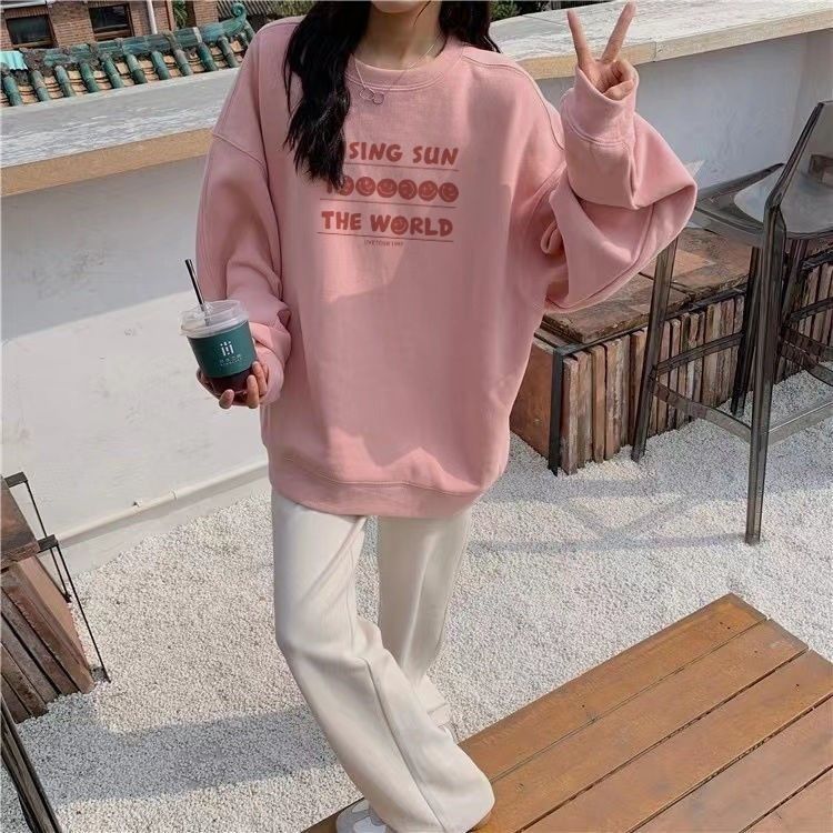 吉兔狗 纯棉卫衣韩版打底衫女上衣oversize宽松慵懒学生加绒加厚