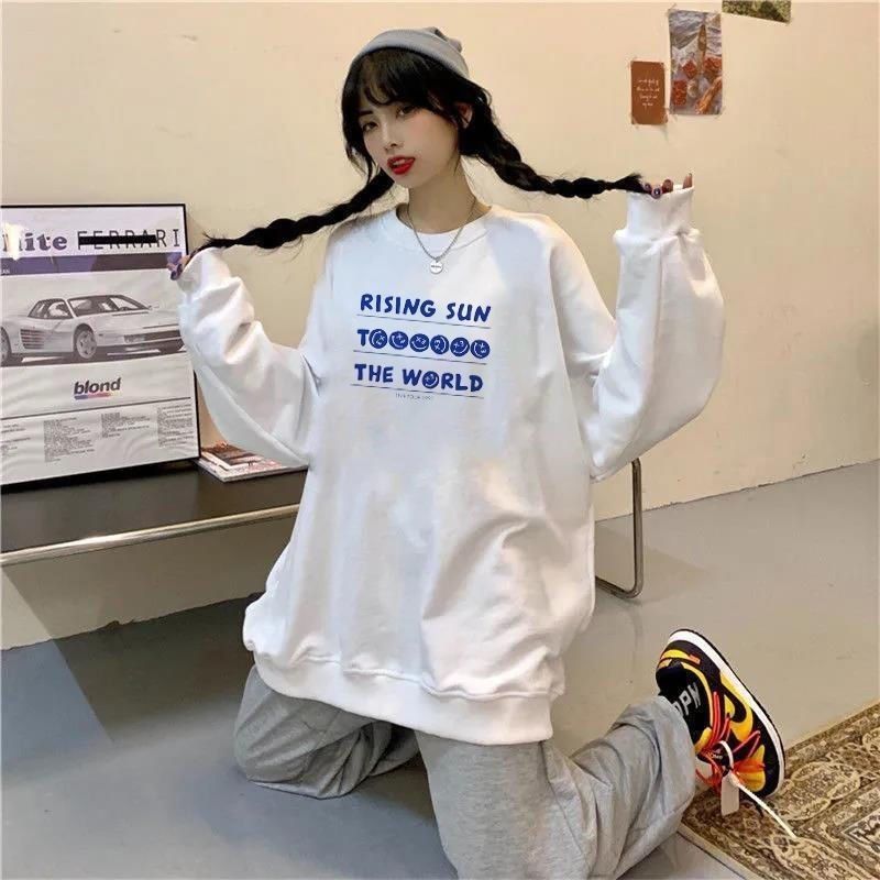 吉兔狗 纯棉卫衣韩版打底衫女上衣oversize宽松慵懒学生加绒加厚