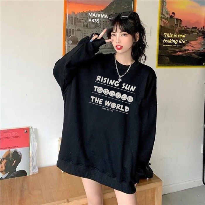 吉兔狗 纯棉卫衣韩版打底衫女上衣oversize宽松慵懒学生加绒加厚