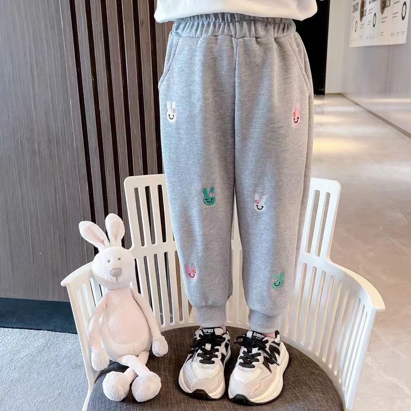 Girls' pants spring and autumn wear 2023 new baby girl winter clothes small and medium-sized children's plush pants sweatpants sweatpants