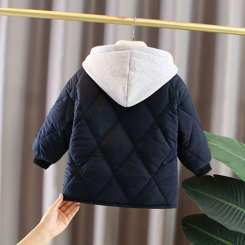 Korean children's clothing children's jacket boys and girls  winter fake two-piece hooded cotton jacket boy foreign style warm cotton jacket