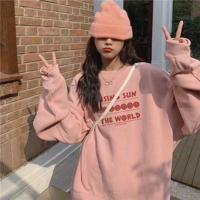 吉兔狗 纯棉卫衣韩版打底衫女上衣oversize宽松慵懒学生加绒加厚