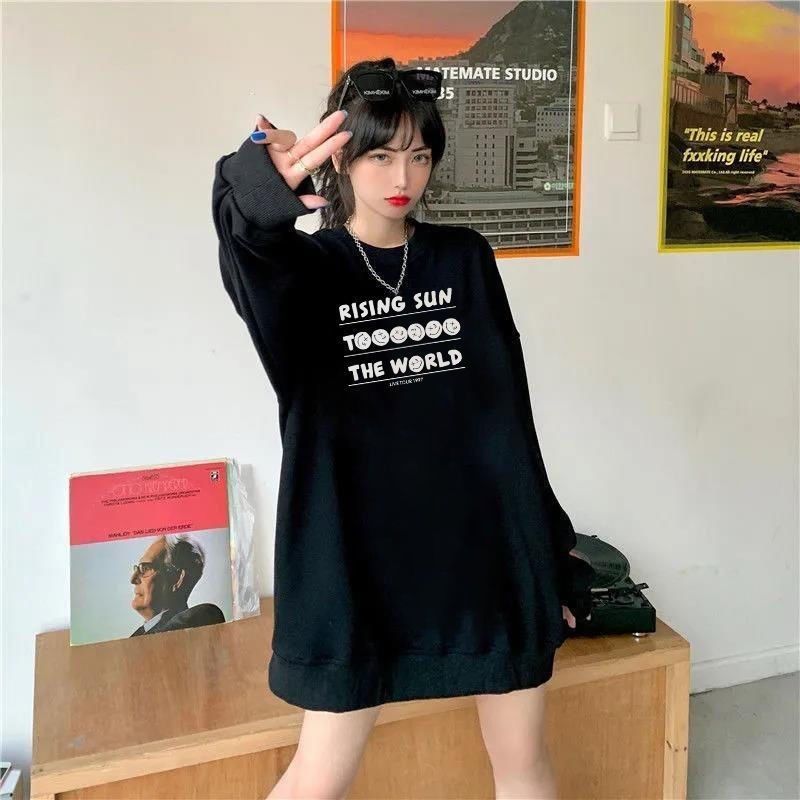 吉兔狗 纯棉卫衣韩版打底衫女上衣oversize宽松慵懒学生加绒加厚