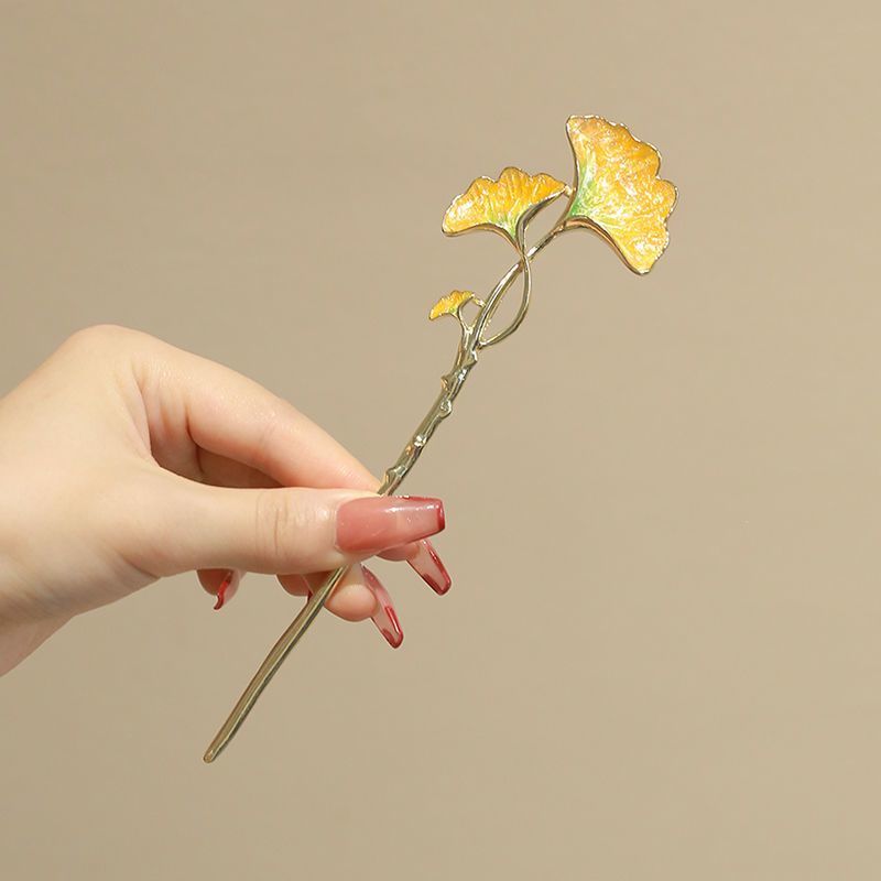 Fermaglio per capelli dritto da donna con foglia di ginkgo in stile forestale per la parte posteriore della testa, elegante e raffinato fermaglio per capelli a forma di squalo in stile antico,_voghion.com