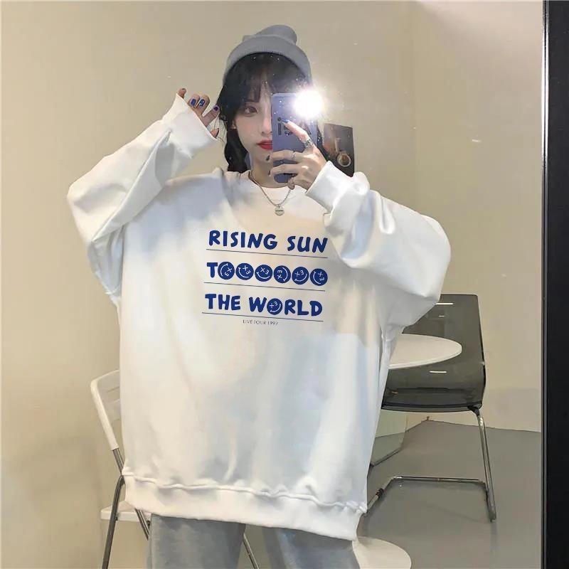 吉兔狗 纯棉卫衣韩版打底衫女上衣oversize宽松慵懒学生加绒加厚