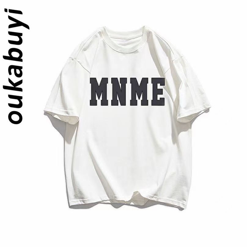 OUKABUYI100%纯棉简约字母印花短袖T恤夏季宽松设计感学院风上衣