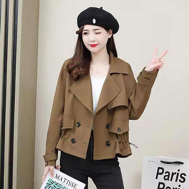 Short windbreaker women's 2023 spring new small high-end temperament top double-breasted jacket
