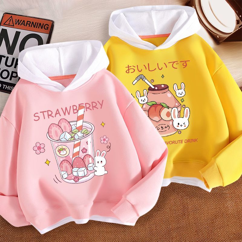 Girls' sweater autumn and winter big children's loose fake two pieces fried street tide children's clothing early autumn children's hooded top female autumn