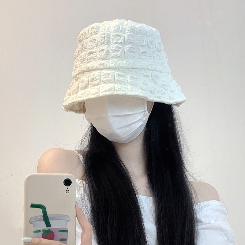 Zhao Lusi same style Japanese style simple texture seersucker fisherman hat women's casual all-match spring and autumn beige basin hat
