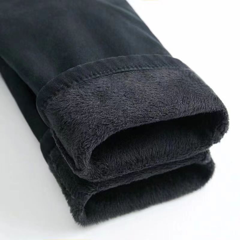Black high waist plus size nine-point jeans women's new winter plus velvet elastic skinny slim slim feet trousers