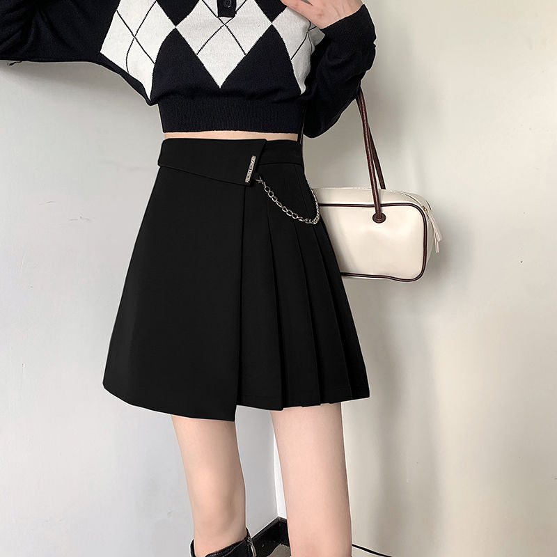Irregular pleated skirt for women, high-waisted A-line skirt, anti-exposure design for small people, age-reducing and slimming skirt