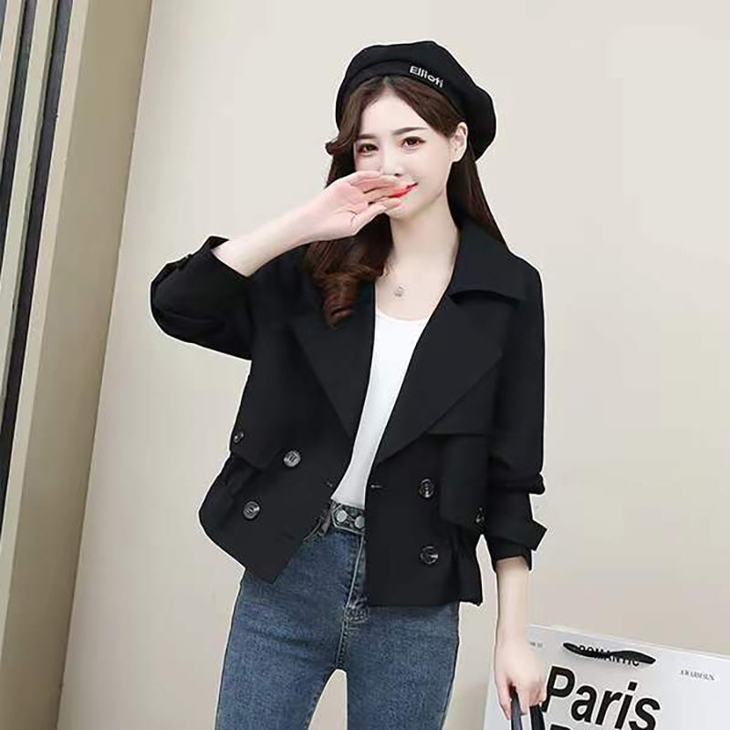 Short windbreaker women's 2023 spring new small high-end temperament top double-breasted jacket